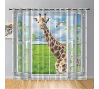 Odot Voile Sheer Curtains 2 Panels for Living Room, 3d Animal Prints Semi Sheer Light Filtering Tulle Eyelet Curtains Drapes for Home Bedroom Windows Decorative (Giraffes,W21.6 x L37.4″)