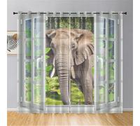 Odot Voile Sheer Curtains 2 Panels for Living Room, 3d Animal Prints Semi Sheer Light Filtering Tulle Eyelet Curtains Drapes for Home Bedroom Windows Decorative (Elephants,W42 x L63″)