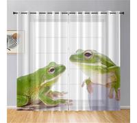 Odot Voile Sheer Curtains 2 Panels for Living Room, 3d Frogs printed Semi Sheer Curtains Light Filtering Tulle Eyelet Curtains Drapes for Bedroom Windows Decorative (White,W52 x L71.6)