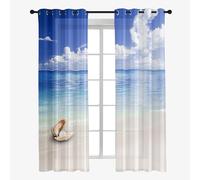 Odot Voile Sheer Curtains 2 Panels for Living Room, beach Shell print Semi Sheer Curtains Light Filtering Tulle Eyelet Curtains Drapes for Bedroom Windows (blue sky,W55 x L96)