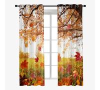 Odot Voile Sheer Curtains 2 Panels for Living Room Maple leaf printing Semi Sheer Curtains Light Filtering Tulle Eyelet Curtains Drapes for Bedroom Windows Home Decorative (autumn,W42 x L84)
