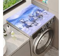 Odot Washer and Dryer Cover for Top, Non-Slip Washing Machine Top Protector Mat, Dust-Proof, Diatom Mud, Cutable, Most Washers, Refrigerator, Home Kitchen Laundry Room (Snowy Horse,30x40cm)