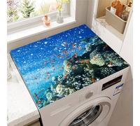 Odot Washer and Dryer Top Mat, 3D Underwater World Dryer Top Protector Mat, Washing Machine Cover Rubber Non-slip Dust-Proof Protection Cover for Home (Blue N,30x40cm)