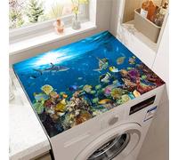 Odot Washer and Dryer Top Mat, 3D Underwater World Dryer Top Protector Mat, Washing Machine Cover Rubber Non-slip Dust-Proof Protection Cover for Home (Blue G,50x60cm)
