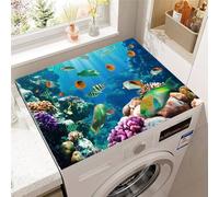 Odot Washer and Dryer Top Mat, 3D Underwater World Dryer Top Protector Mat, Washing Machine Cover Rubber Non-slip Dust-Proof Protection Cover for Home (Blue K,60x60cm)