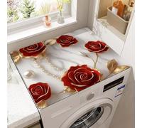 Odot Washer and Dryer Top Mat Cover, 3D Realistic Flower Printed Washer Top Protector Washing Machine Cover Dust-Proof Non-slip Rubber Protection Mat for Laundry Room Kitchen (Red roses,50x60cm)