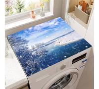 Odot Washer and Dryer Top Mat Cover, 3d Snow Printed Washer Dryer Top Protector Washing Machine Dust-Proof Cover Non-slip Rubber Protection Mat for Laundry Room Kitchen Home (Lake,50x50cm)