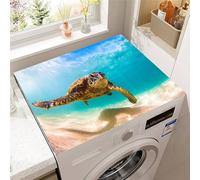 Odot Washer and Dryer Top Mat Cover, Washer Dryer Top Protector Mat Washing Machine Dust-Proof Cover Non-slip Protection for Kitchen Laundry Room -Sea Turtle 3D (Beach,50x50cm)