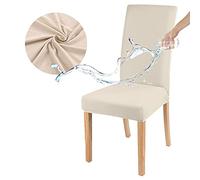 Odot Waterproof Chair Covers, Elastic Dining Chairs, Seat Covers Washable Removable High Back Dining Chair Covers Chair Cover for Dining Room,Hotel,Banquet (Set of 4,Beige)