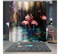 Odot Waterproof Polyester Fabric Bathroom Shower Curtain, 3D Flamingo Print Home Mildew Resistant Bath Curtain Anti Rust Grommets Hooks Rings with 12pcs (180×180cm,Gouache)