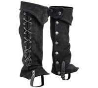Odoukey 1 Pair Black Pirate Boot Covers, Viking Medieval Boot Covers with Button Closure Polyester Renaissance Costume for Cosplay Halloween