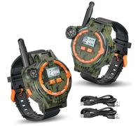 Odoukey 1 Pair USB Rechargeable Walkie Talkie Watch for Kids, Two-Way Long Range with Compass, Flashlight, Adjustable Time & Date, Portable Camping Gear