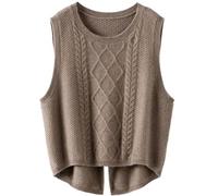 Odoukey 1 Pc Sweater Vest Round Neck Sleeveless Knitted Sweater Vest Women Warm Casual Pullover Top for Autumn Winter, L Size