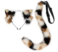 Odoukey 1 Piece Cat Ears and Tail Set Realistic Furry Cat Ears Smooth Bendable Tail with Built-in Frame Decorative Costume for Cosplay Hallowen Party