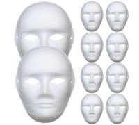 Odoukey 10Pcs Paper Mache Mask Halloween Full-Face DIY 7.5x9.5 Inch Costume Mask with Strap Paintable for Women Men Cosplay Party