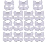 Odoukey 15Pcs Cat Mask Half Fox Mask White Therian DIY Paintable Blank Masquerade with Elastic Band for Halloween Party Cosplay