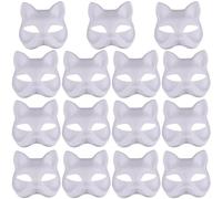 Odoukey 15Pcs Half Fox Mask White Therian Mask DIY Paintable Blank Masquerade Masks with Elastic Band Animal Face for Holloween Cosplay
