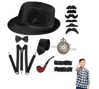 Odoukey 1920s Gangster Costume for Kids Includes Fedora Hat, Tie, Bow, Suspender, Pocket Watch & More, Kids Stuff for Prom, Party, Dress Up