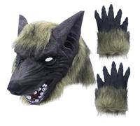 Odoukey 1PC Black Wolf Head Mask with Gloves Halloween Scary Full Face Werewolf Mask for Cosplay Costume Party Horror Nights