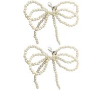 Odoukey 2 Pcs Shoe Clips Elegant Bowknot Pearl Shoe Clips Charm with Lobster Clasp for Sneakers DIY Beaded Bows For Wedding Taking-Photos