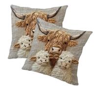 Odoukey 2Pcs 18x18 Short Plush Throw Pillow Covers, Decorative Square Cushion Cases for Sofa Couch Bed Farmhouse Decor