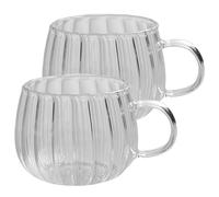 Odoukey 2PCS Glass Coffee Mugs with Handle Vertical Stripe Simple Pumpkin Cup, Tea Cup Soup Mug for Coffee Tea Milk Juice Ice Thanksgiving