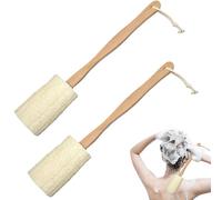 Odoukey 2PCS Loofah Back Scrubber, 14.6 Inch Soft Exfoliating Natural Loofah with Wooden Handle and Hanging Rope, Off-White