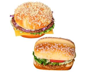 Odoukey 2Pcs Realistic Food Artificial Simulation Burger, Faux Burger Kitchen Decor for Home Shop Display
