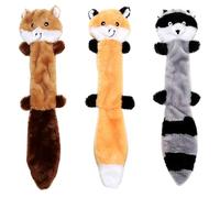 Odoukey 3-Pack Squeaky Dog Toys 17.7" Raccoon Squirrel No Filling Chew Plush Interactive Toys Birthday Gifts for Medium Large Dogs