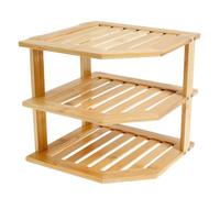 Odoukey 3 Tier Bamboo Corner Shelf: Space Saving Cabinet Organizer for Plates and Bowls, Bamboo Kitchen Shelf for Countertop and Cabinet Storage