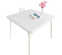 Odoukey 33.5x33.5 Inch Fitted Square Tablecloth, Elastic Edge Scratch & Wrinkle Resistant Polyester Table Cover for Dining, Kitchen, White