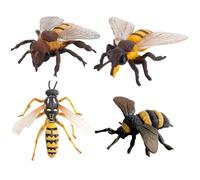Odoukey 4Pcs Honey Bee Set PVC Realistic Bee Toy Educational Learning Science Project Cake Topper Animal Figurines for Kids Boys Girls