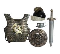 Odoukey 5Pcs/Set Kids Dress Up Knight Costume, Dragon Pattern Medieval Armor Includes Helmet Shield Sword Wrist Guards for Halloween Cosplay