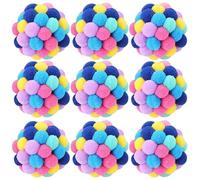 Odoukey 9PCS Cat Pom Pom Balls 1.8 Inch Colorful Fuzzy Cat Toys with Bells Interactive Kitten Chew Toys Teething to Keep Busy, Balls for Cats