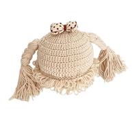 Odoukey Age 6months-3years Baby Girl Winter Hat, Cute Knitted Baby Girl Beanie with Pigtail Wig Warm Toddler Winter Hat
