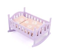 Odoukey Baby Doll Crib Wooden Doll Bed Set with Large Amplitude Swinging Design and Bedding Set for Kids Pretend Play Toys, Purple