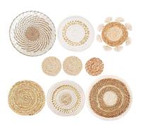 Odoukey Boho Wall Decor 9Pcs, Hanging Woven Seagrass Rattan Wicker Wall Art, Rustic Round Flat Decor for Home Living Room Bedroom Entrance