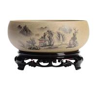 Odoukey Decorative Chinese Style Ceramic Planter Round 6.5 In Dia Bowl Planter with Base Gardening Desktop Ink Painting Outdoor/Indoor Large Pots for Patio Balcony Home