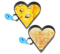 Odoukey Egg Ring 2Pcs 4 Inch Heart Shaped, Non-Stick Egg Rings for Frying Eggs with Silicone Handle, Stainless Steel Mold for Breakfast Sandwiches Griddle Crumpet Style 2, Square Mold