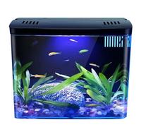 Odoukey Fish Tank 1.3 Gallon Small Aquarium Clear Aquarium Tank with 3 Layer Filter & LED Light Self Cleaning Desktop Fish Home Decor for Betta Shrimp Goldfish Black