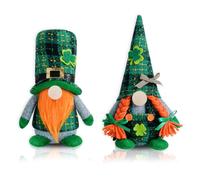 Odoukey Gnome Decoration - Irish Leprechaun Ornament with Green Grid Hat for Home Decor 2PCS