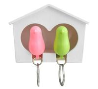 Odoukey Mini Green Bird Wood House Charm Pendant Keyring Key Holder Hook Set Sparrow Bird Key Ring Style Hook Keyring