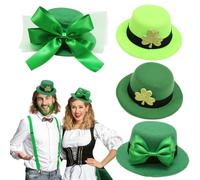 Odoukey Mini St Patricks Day Hat 4PCS Mini Green Top Hat 5.3x2 Inch, St. Patrick Costume for Festival Hair Accessories, Leprechaun, Costume Accessory