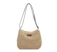 Odoukey Straw Beach Bag for Women, Braided Single Shoulder Straw Handbag Large Capacity Crossbody Summer Bag with Zipper, Beige, for Holiday Travel