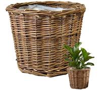 Odoukey Wicker Planter Basket with Liner Handwoven Natural Brown Rattan Plant Pot Cover for Indoor Plants Decorative Flower Pot 7.9x6.3 Inch