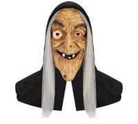 Odoukey Witch Mask Realistic Full Head Latex Scary Halloween Mask Old Woman Face for Adults Halloween Party Dressing up Decoration Pranks