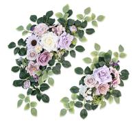 Odouzy Pack of 2 Wedding Arch Decorations Artificial Hanging Flowers Floral Swag for Wedding Welcome Sign Backdrop Balloon Arch Home Party Bridal Ceremony Reusable(Purple)