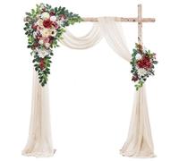 Odouzy Wedding Arch Flowers Kit,Artificial Flower Arch Decor (Set of 3),2pcs Artificial Flower Arrangement with 1pc Sheer Drape for Wedding Decor Reception Backdrop Floral Decorations (Wine Red)