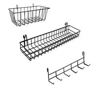 ODOXIA Hanging Baskets & Hooks Rack | Wall Grid Storage for Home & Office | Wire Wall Baskets & Hanging Hooks | Pegboard Baskets & Key Holder | Grid Wall Storage