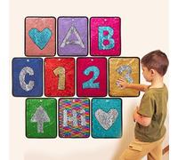 ODOXIA Sequin Fabric Mats | Sensory Wall | Reversible Flip Sequin Fabric | Sensory Tiles for Kids | 10-Pack Mats (Rectangle)